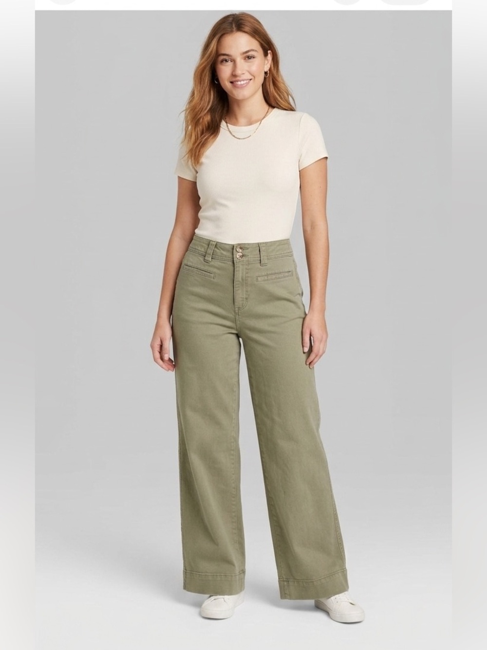 A New Day women’s wide leg pants olive green size 4 casual comfy